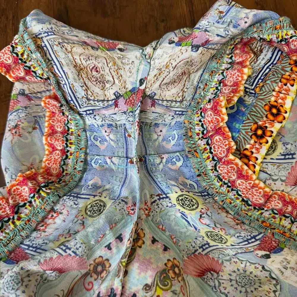 CAMILLA Shorts Multicolor Allover Print Silk Studded Embellished Boho